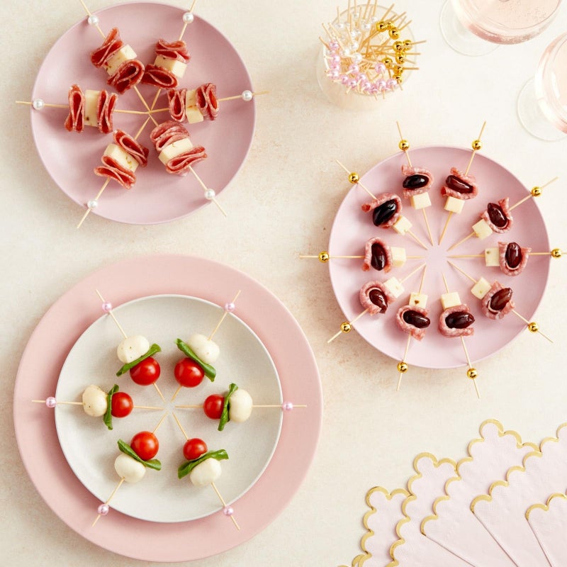 Okuna Outpost Bamboo Pearl Toothpicks - 4.7 in, 150 Count, White, Pink & Gold - Skewers for Appetizers & Mimosa Bar Supplies - Party & Catering Supplies - Image 2